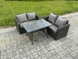 Rackhams Outdoor Garden Furniture Sets 3 Pieces Wicker Rattan Furniture Sofa Sets with Rectangular Dining Table Love Sofa - thumbnail 1