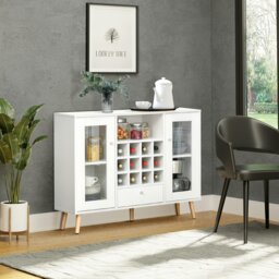 Real Relax 59" Farmhouse Buffet Cabinet With Glass Doors & Wine Rack - White Sideboard For Dining Room, Kitchen - View #7