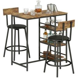 Rackhams Space Saving Bar Table and PU Leather Stools for 2, Rustic Brown - thumbnail 2