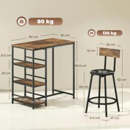 Rackhams Space Saving Bar Table and PU Leather Stools for 2, Rustic Brown - thumbnail 3