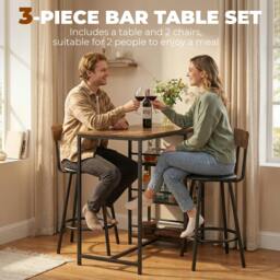Rackhams Space Saving Bar Table and PU Leather Stools for 2, Rustic Brown - thumbnail 4