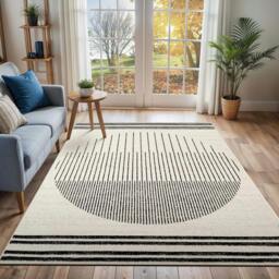 Rackhams Pisa-Geometric Black Grey Ivory Modern Rug - 80 x 150 cm - thumbnail 2