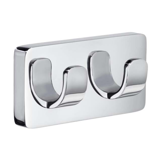 Rackhams Polished Chrome Double Towel Hook Rail 45mm x 90mm Wall Mounted Bathroom Rectangular Robe Hooks Clothes Hanger Coat Peg - image 1