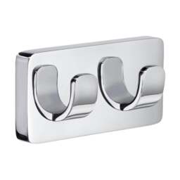 Rackhams Polished Chrome Double Towel Hook Rail 45mm x 90mm Wall Mounted Bathroom Rectangular Robe Hooks Clothes Hanger Coat Peg