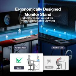 Rackhams Gaming Desk RGB LED Light Power Computer Table Storage Shelf Home Office - L-shaped - thumbnail 4