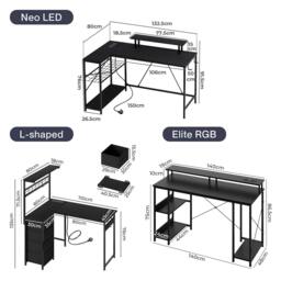 Rackhams Gaming Desk RGB LED Light Power Computer Table Storage Shelf Home Office - L-shaped - thumbnail 3
