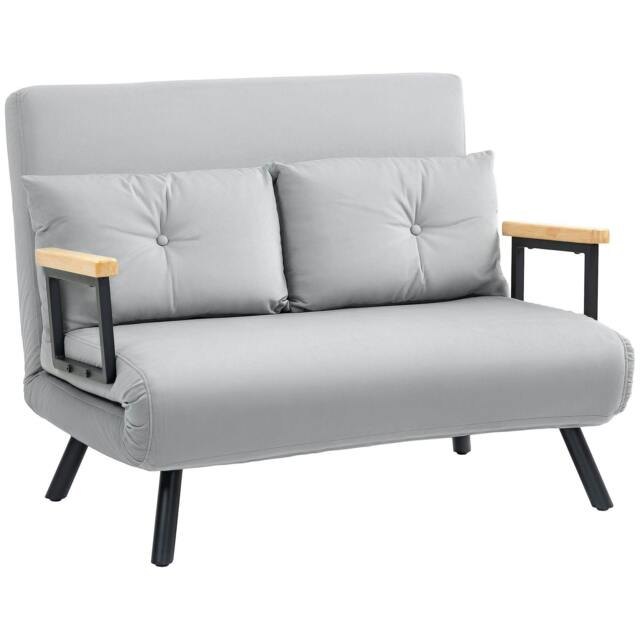 Rackhams 4-in-1 Velvet-Feel Double Sofa Bed, with Pillows - Light Grey