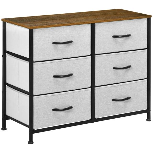 Rackhams Fabric Chest of Drawers, Storage Drawers, Industrial Bedroom Dresser with 6 Fabric Drawers, Steel Frame and Wooden Top, Grey - image 1