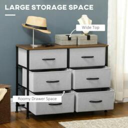 Rackhams Fabric Chest of Drawers, Storage Drawers, Industrial Bedroom Dresser with 6 Fabric Drawers, Steel Frame and Wooden Top, Grey - thumbnail 4