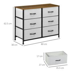 Rackhams Fabric Chest of Drawers, Storage Drawers, Industrial Bedroom Dresser with 6 Fabric Drawers, Steel Frame and Wooden Top, Grey - thumbnail 3