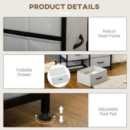 Rackhams Fabric Chest of Drawers, Storage Drawers, Industrial Bedroom Dresser with 6 Fabric Drawers, Steel Frame and Wooden Top, Grey - thumbnail 6