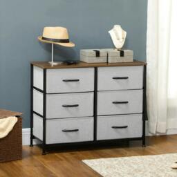 Rackhams Fabric Chest of Drawers, Storage Drawers, Industrial Bedroom Dresser with 6 Fabric Drawers, Steel Frame and Wooden Top, Grey - thumbnail 2