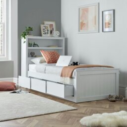 Rackhams Enzo White Wooden 3 Drawer Bookcase Bed Single - Single With Pocket Mattress - thumbnail 1