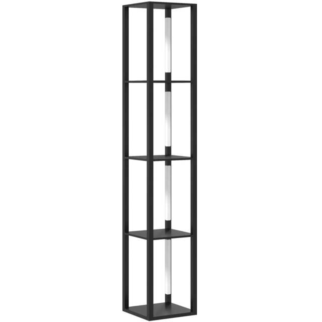 Rackhams LED Floor Lamp with Shelves, Modern Dimmable Standing Lamp with 3 Brightness Levels and Foot Switch for Living Room, Bedroom, Office, Black