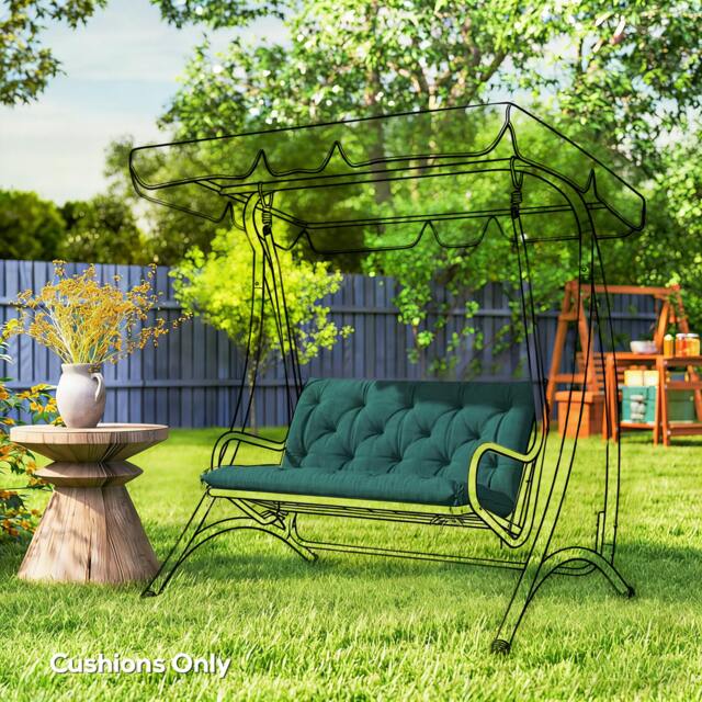 Rackhams 2 Seater Garden Bench Cushion Outdoor Seat Pad with Ties - Green - 100 x 98 x 8 cm - image 1