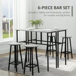 Rackhams 6-Piece Industrial Bar Table Set, 2 Kitchen Tables with 4 Stools, Grey - Rustic Brown - thumbnail 5