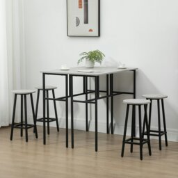 Rackhams 6-Piece Industrial Bar Table Set, 2 Kitchen Tables with 4 Stools, Grey - Rustic Brown - thumbnail 2
