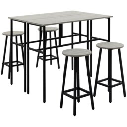 Rackhams 6-Piece Industrial Bar Table Set, 2 Kitchen Tables with 4 Stools, Grey - Rustic Brown - thumbnail 3
