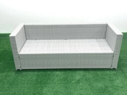 Rackhams Wicker PE Rattan Sofa Garden Furniture Set with Oblong Coffee Table Armchair 2 Small Footstools 2 Side Tables Light Grey Mixed - thumbnail 5