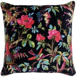 Rackhams Birds Of Paradise Floral Pattern Square Cushion Cover - Black/Multicoloured - 50 x 50cm - Black/Multicoloured - 100% Cotton