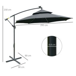 Rackhams 3(m) Cantilever Parasol Hanging Banana Umbrella w/ lights, Black - Grey - 3m - thumbnail 6