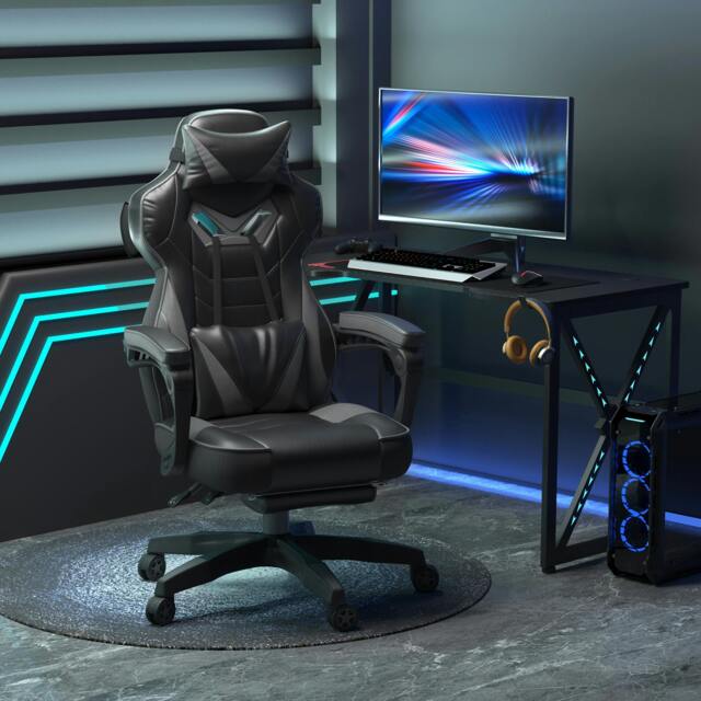 Rackhams Gaming Chair Ergonomic Reclining Manual Footrest Wheels Stylish White - image 1
