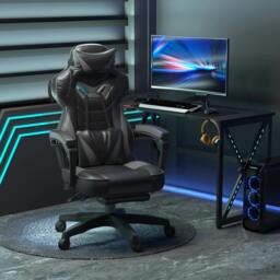 Rackhams Gaming Chair Ergonomic Reclining Manual Footrest Wheels Stylish White
