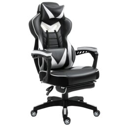 Rackhams Gaming Chair Ergonomic Reclining Manual Footrest Wheels Stylish White - Grey - thumbnail 3