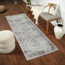 Rackhams Monte Carlo-Vintage Grey White Charcoal Traditional Boho Rug - 80 x 220 cm - thumbnail 1