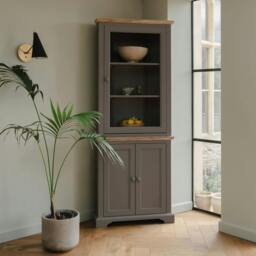 Rackhams Florence Corner Display Cabinet, Glass Door Assembled Dresser - Sage Green - thumbnail 2