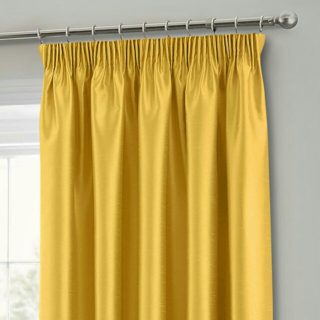 Rackhams Faux Silk Pencil Pleat Curtains - 117cm x 137cm - Ochre - image 1
