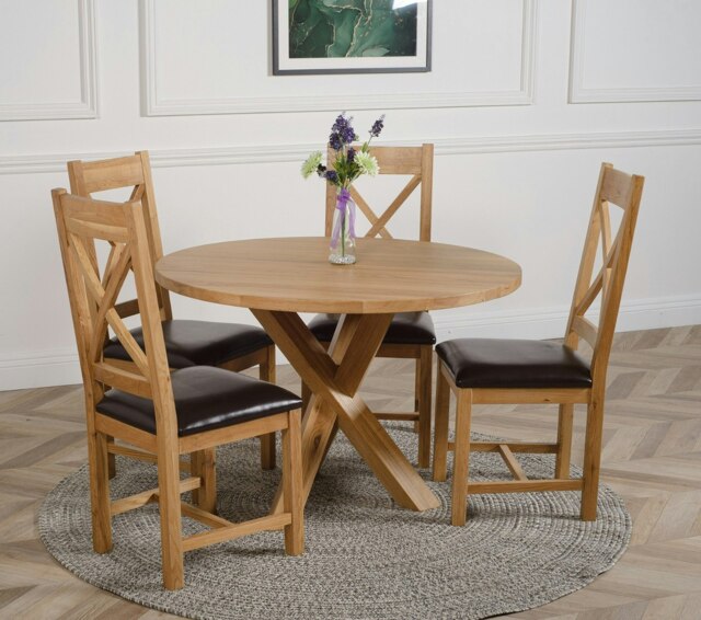 Rackhams Oregon Round Oak Dining Table with Berkeley Oak Chairs - 1 - Brown - 4 chairs