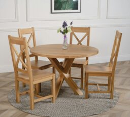 Rackhams Oregon Round Oak Dining Table with Berkeley Oak Chairs - 1 - Brown - 4 chairs - thumbnail 2
