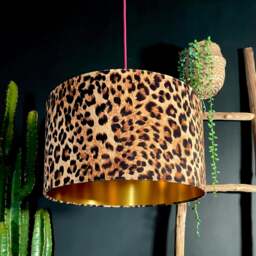 "Rackhams Luxe Leopard Velvet Lampshade with Gold Lining - Table / Floor Lamp - 50cm diameter x 30cm height (20"" x 12"")" - thumbnail 1