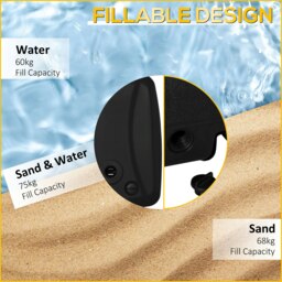 Rackhams Parasol Base, Water and Sand Filled, Up to 75kg, Portable Umbrella Stand Weights for Cantilever Banana Parasol with Wheels, Black - thumbnail 4