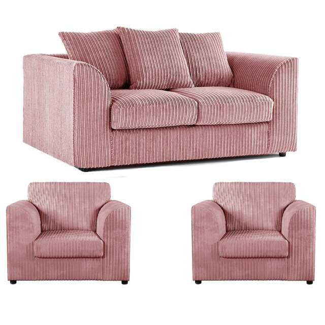 Rackhams Luxor Jumbo Cord 2 Seater and 2 x Armchairs - Scatter Back - Pink - image 1