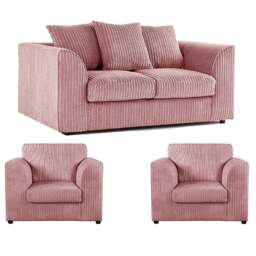 Rackhams Luxor Jumbo Cord 2 Seater and 2 x Armchairs - Scatter Back - Pink