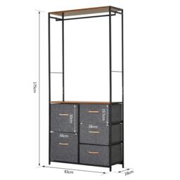 Rackhams Chest of Drawers with Coat rack Steel Frame 5 Drawers Bedroom Hallway Home Furniture Black Brown - thumbnail 3