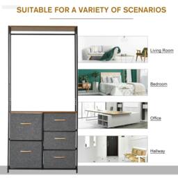 Rackhams Chest of Drawers with Coat rack Steel Frame 5 Drawers Bedroom Hallway Home Furniture Black Brown - thumbnail 6