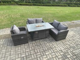 Rackhams Patio Rattan Garden Furniture Set with Gas Fire Pit Dining Table Indoor Outdoor 4 piece Love Sofa set - thumbnail 2