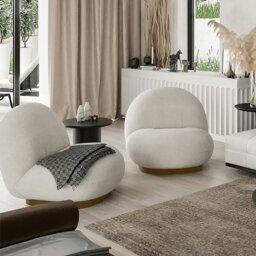 Rackhams Gubi Pacha Swivel Accent Chair, Boucle With Gold Base - Others ( Contact Us ) - Velvet - thumbnail 3