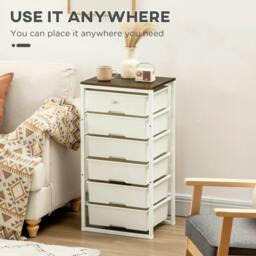 Rackhams Bedroom Chest of Drawers, 6-Drawer Dresser, Tall Storage Drawer Unit with Steel Frame for Living Room, White - thumbnail 4