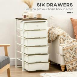 Rackhams Bedroom Chest of Drawers, 6-Drawer Dresser, Tall Storage Drawer Unit with Steel Frame for Living Room, White - thumbnail 5