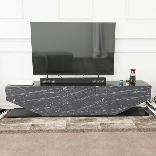 "Rackhams Incia Modern Tv Stand TV Unit TV Cabinet for TV's up to 78"" - Black Bendire"