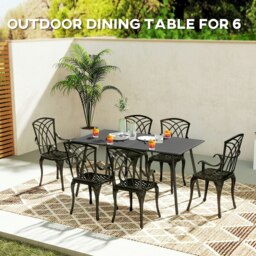 Rackhams Garden Dining Table for 6 Person with Slat Top, Steel Frame, Grey - thumbnail 3
