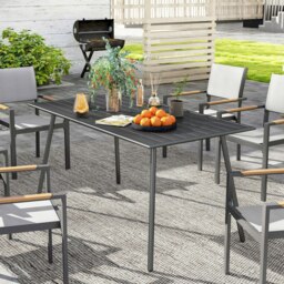 Rackhams Garden Dining Table for 6 Person with Slat Top, Steel Frame, Grey