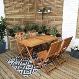 Rackhams Outdoor 4 Person Folding Rectangular Wooden Garden Patio Dining Table Chairs Set - Outdoor Furniture Sets - thumbnail 1
