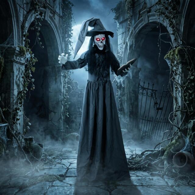 Rackhams 180cm Life Size Animated Witch Halloween Decoration Outdoor Indoor - image 1