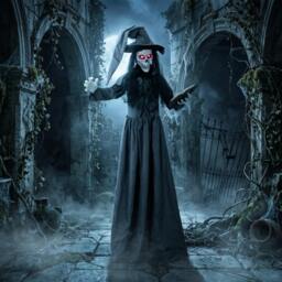 Rackhams 180cm Life Size Animated Witch Halloween Decoration Outdoor Indoor - thumbnail 1