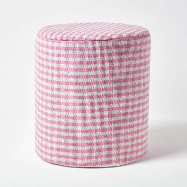 Rackhams Gingham Check Round Pouffe Cotton - 40 x 42 cm - Pink - image 1